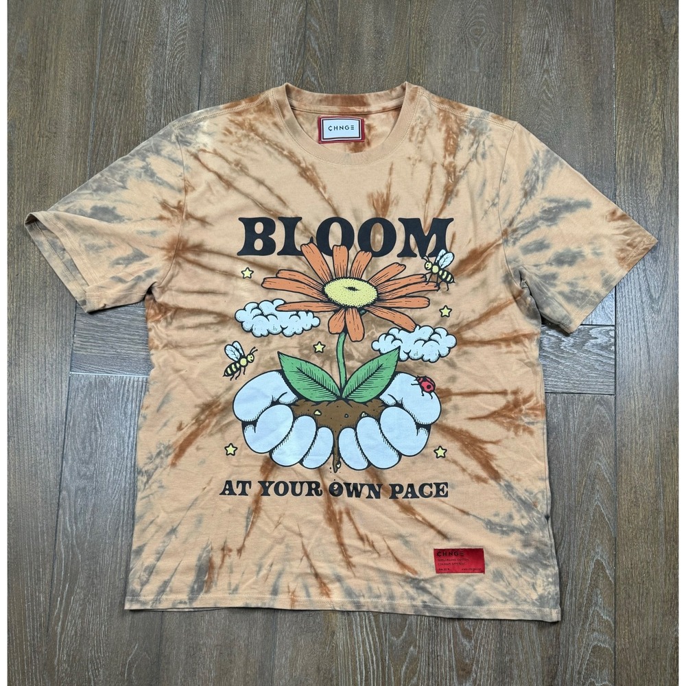 CHNGE Bloom At Your Own Pace Tie Dye Graphic T Shirt Large Organic Cotton